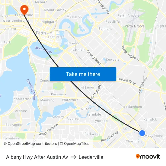 Albany Hwy After Austin Av to Leederville map