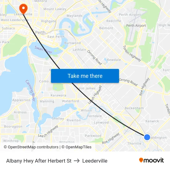 Albany Hwy After Herbert St to Leederville map