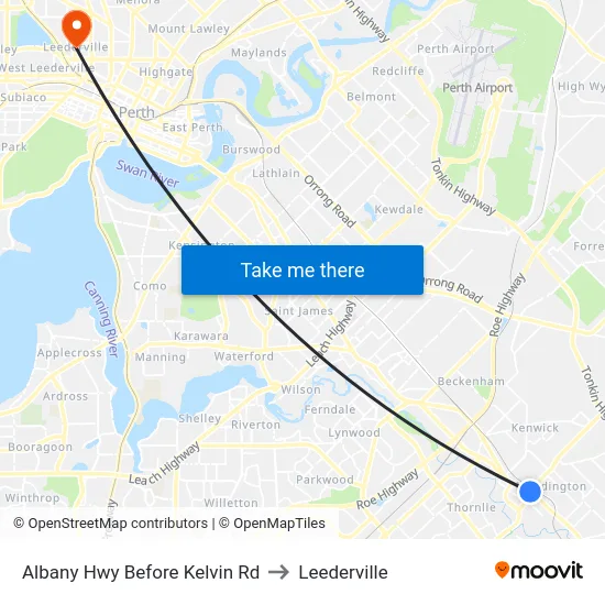 Albany Hwy Before Kelvin Rd to Leederville map