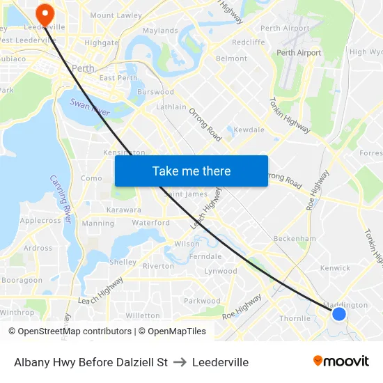 Albany Hwy Before Dalziell St to Leederville map