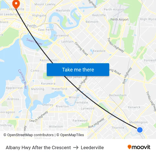 Albany Hwy After the Crescent to Leederville map