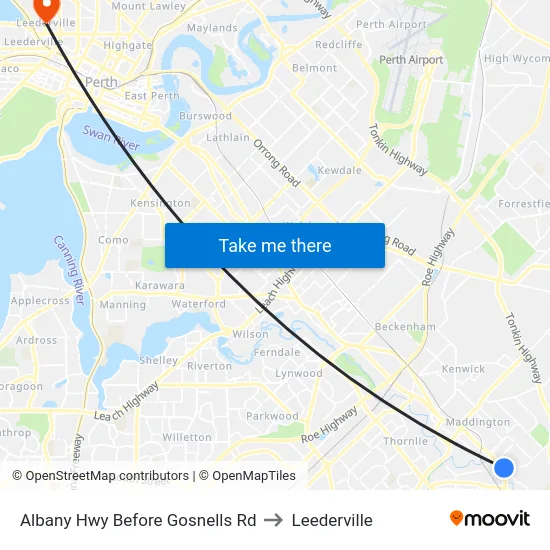 Albany Hwy Before Gosnells Rd to Leederville map