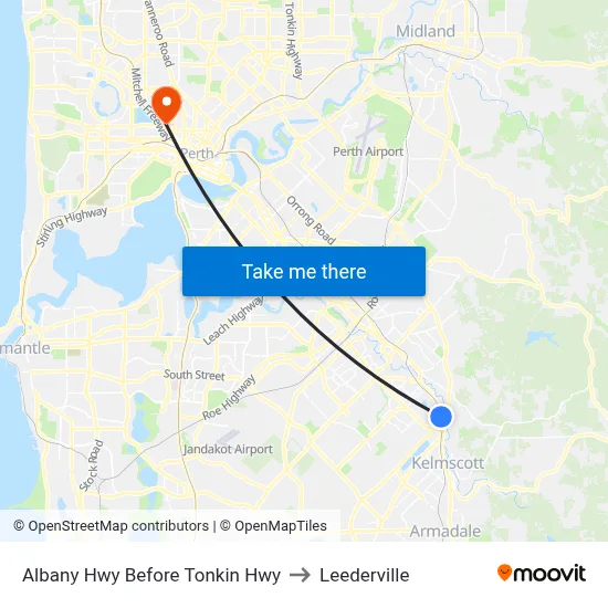 Albany Hwy Before Tonkin Hwy to Leederville map