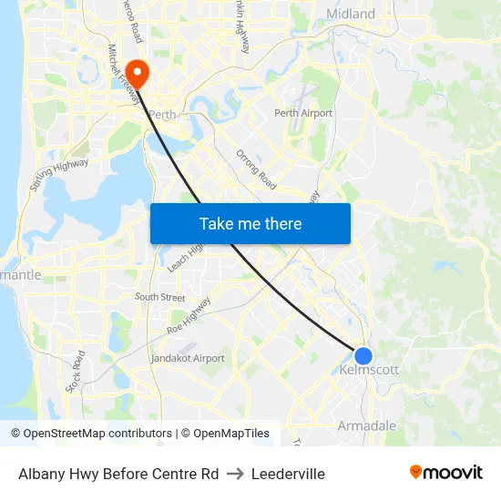 Albany Hwy Before Centre Rd to Leederville map
