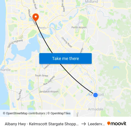 Albany Hwy - Kelmscott Stargate Shopping Ctr to Leederville map