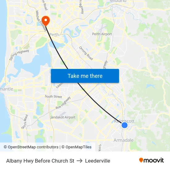 Albany Hwy Before Church St to Leederville map
