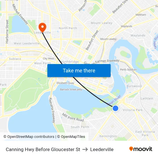 Canning Hwy Before Gloucester St to Leederville map