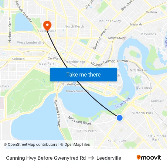 Canning Hwy Before Gwenyfred Rd to Leederville map