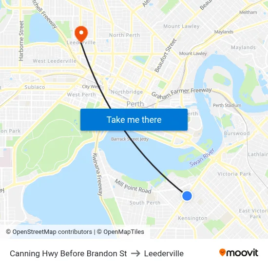 Canning Hwy Before Brandon St to Leederville map