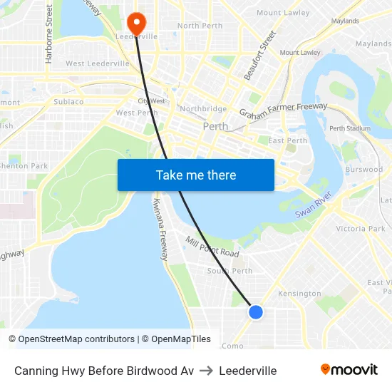 Canning Hwy Before Birdwood Av to Leederville map