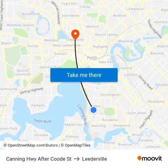 Canning Hwy After Coode St to Leederville map