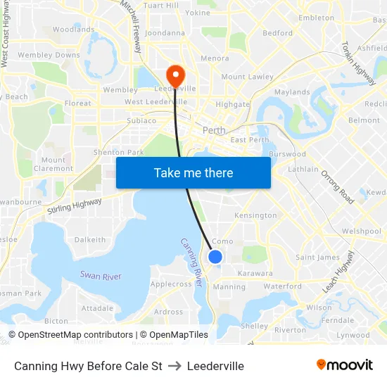 Canning Hwy Before Cale St to Leederville map