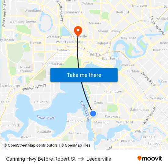 Canning Hwy Before Robert St to Leederville map
