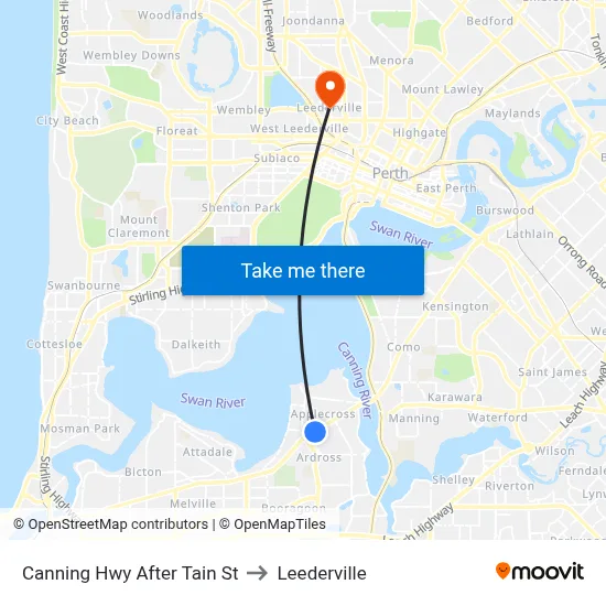 Canning Hwy After Tain St to Leederville map