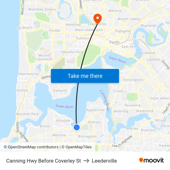 Canning Hwy Before Coverley St to Leederville map