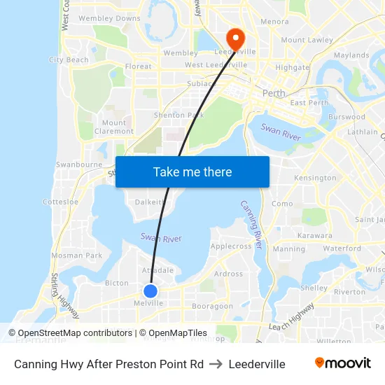 Canning Hwy After Preston Point Rd to Leederville map