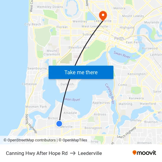 Canning Hwy After Hope Rd to Leederville map