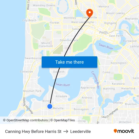 Canning Hwy Before Harris St to Leederville map
