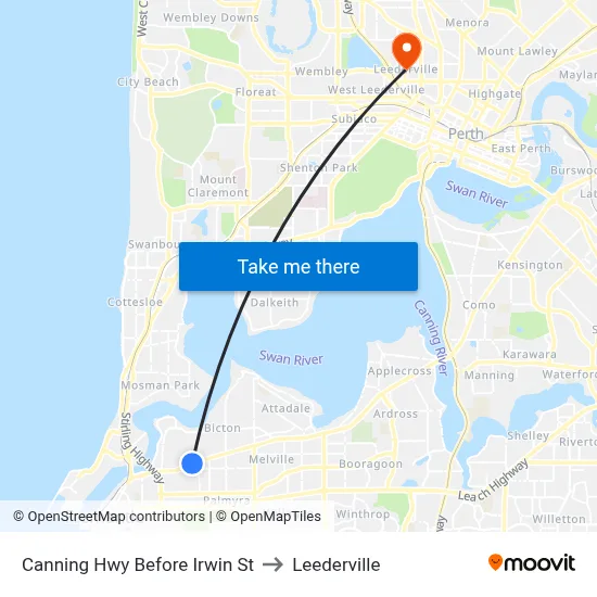 Canning Hwy Before Irwin St to Leederville map