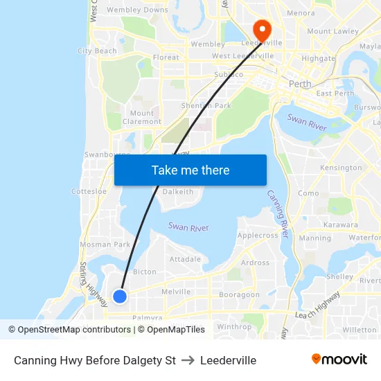 Canning Hwy Before Dalgety St to Leederville map
