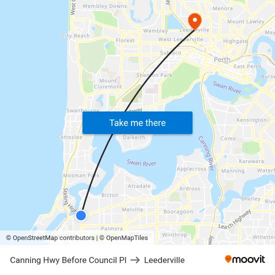 Canning Hwy Before Council Pl to Leederville map