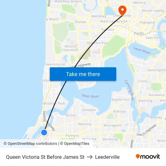 Queen Victoria St Before James St to Leederville map