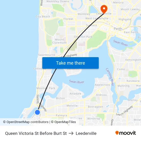 Queen Victoria St Before Burt St to Leederville map