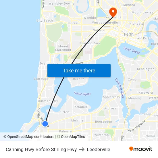 Canning Hwy Before Stirling Hwy to Leederville map