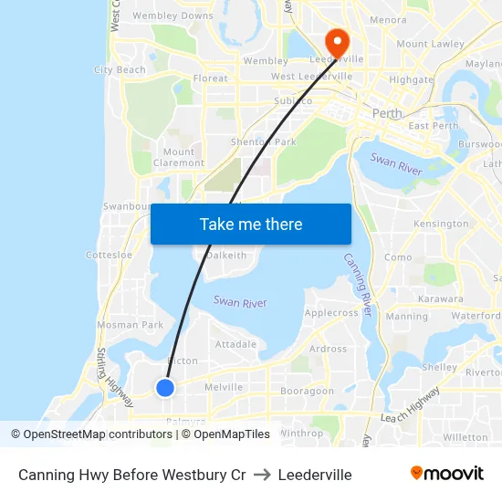 Canning Hwy Before Westbury Cr to Leederville map