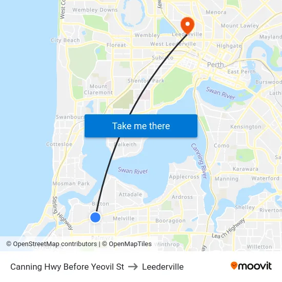 Canning Hwy Before Yeovil St to Leederville map