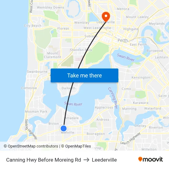Canning Hwy Before Moreing Rd to Leederville map