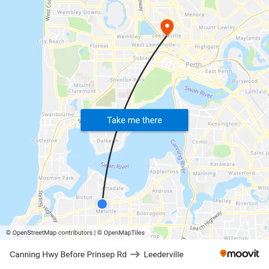 Canning Hwy Before Prinsep Rd to Leederville map