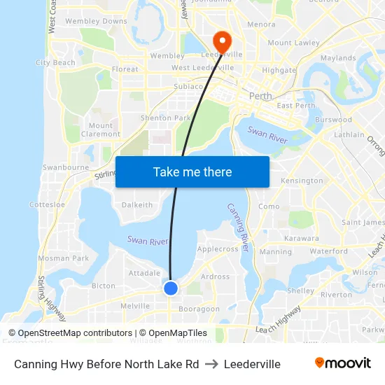 Canning Hwy Before North Lake Rd to Leederville map