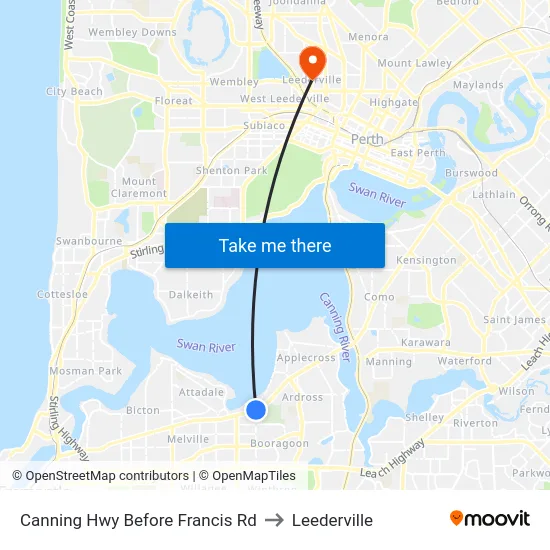 Canning Hwy Before Francis Rd to Leederville map