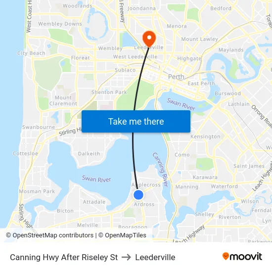 Canning Hwy After Riseley St to Leederville map