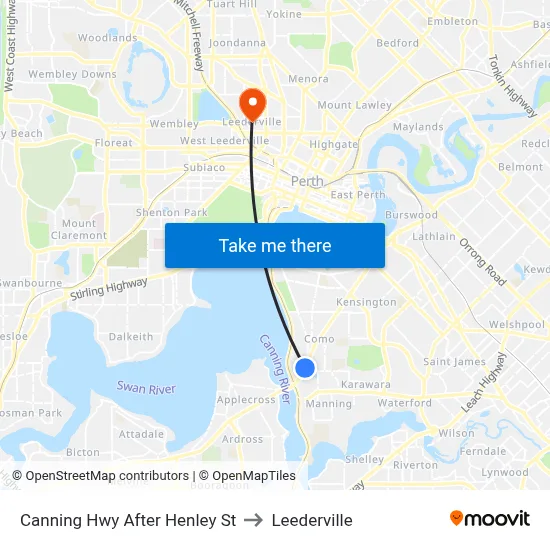 Canning Hwy After Henley St to Leederville map