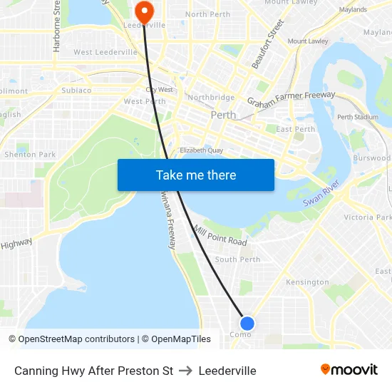 Canning Hwy After Preston St to Leederville map