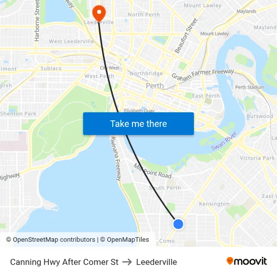 Canning Hwy After Comer St to Leederville map