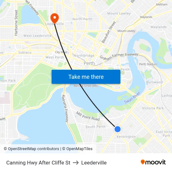 Canning Hwy After Cliffe St to Leederville map