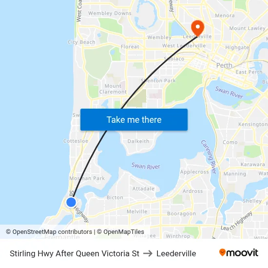 Stirling Hwy After Queen Victoria St to Leederville map
