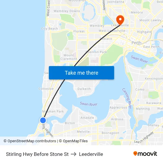 Stirling Hwy Before Stone St to Leederville map
