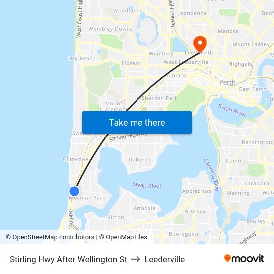 Stirling Hwy After Wellington St to Leederville map