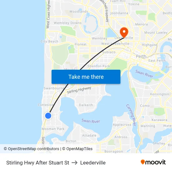 Stirling Hwy After Stuart St to Leederville map