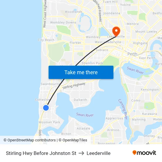 Stirling Hwy Before Johnston St to Leederville map