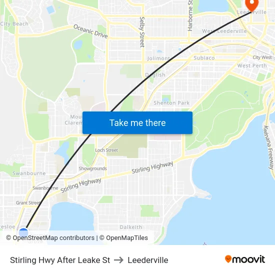 Stirling Hwy After Leake St to Leederville map