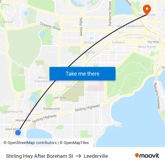 Stirling Hwy After Boreham St to Leederville map