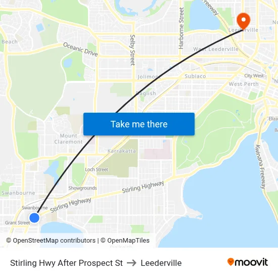 Stirling Hwy After Prospect St to Leederville map