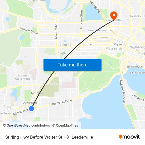 Stirling Hwy Before Walter St to Leederville map