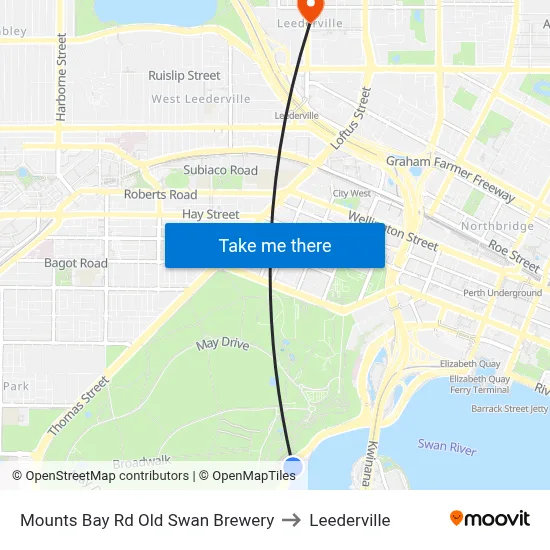 Mounts Bay Rd Old Swan Brewery to Leederville map