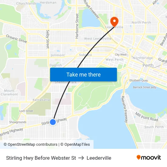 Stirling Hwy Before Webster St to Leederville map